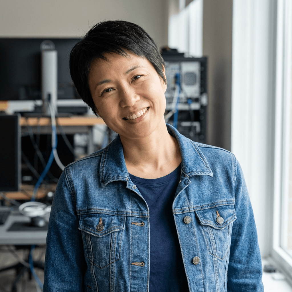 Female customer in her early 30s, East Asian, friendly smile